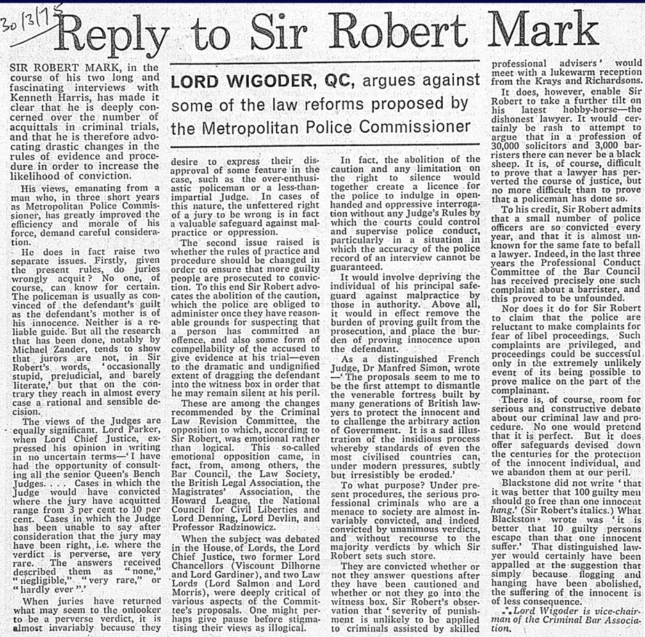 reply to sir robert mark